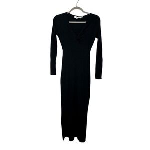 ASTR The Label Black Ribbed Knit Twist Front V Neck Midi‎ Dress XS Date Night